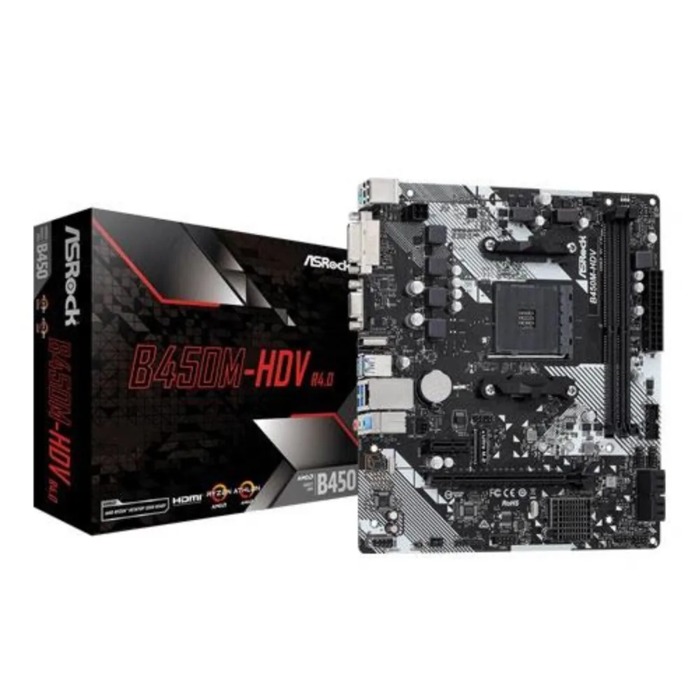ASRock B450M-HDV R4.0 AM4 DDR4 Micro-ATX Motherboard for AMD Ryzen
