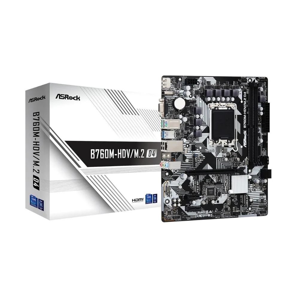 ASRock B760M-HDV/M.2 D4 Motherboard | Intel B760 LGA1700 DDR4 Micro-ATX Motherboard