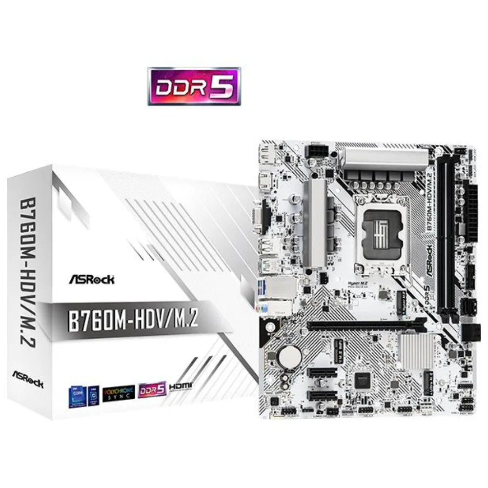ASRock B760M-HDV/M.2 DDR5 Motherboard | Intel B760 LGA1700 Micro-ATX DDR5 Board