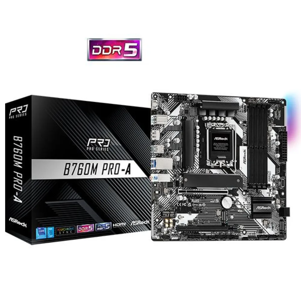 ASRock B760M Pro-A DDR5 Motherboard | Intel B760 LGA1700 Micro-ATX DDR5 Board